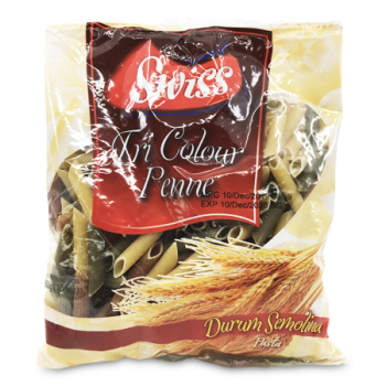 SWISS TRI COLOUR PENNE PASTA 300G