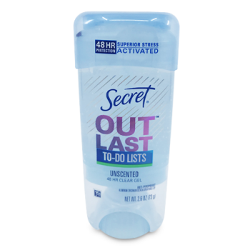 SECRET OUT LAST SWEAT & ODOR 48 HR CLEAR GEL ANTIPERSPIRANT  2.6 OZ 