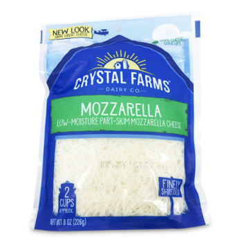 CRYSTAL FARMS MOZZARELLA FINELY SHREDDED CHEESE 226 G 