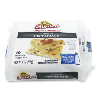 BORDEN SOUTHWEST PEPPER JACK SINGLES SENSATIONS 10  SLICES 226 G 