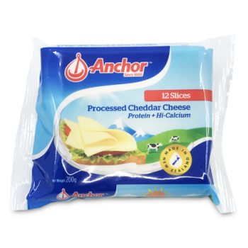 ANCHOR PROCESSED CHEDDAR CHEESE HI CALCIUM 12 SLICES 200 G 