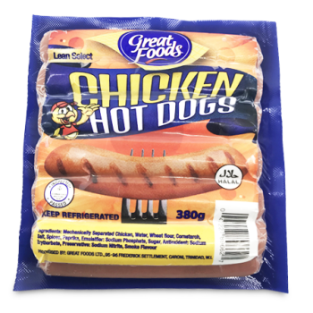 GREAT FOODS CHICKEN HOT DOGS 380 G 
