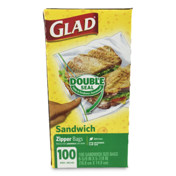 GLAD DOUBLE SEAL ZIPPER BAGS 100BAGS 16.8CMX14.9CM