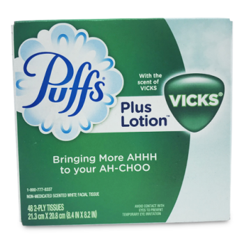 PUFFS VICKS PLUS LOTION TISSUES 48TISSUES 8.4INX8.2IN