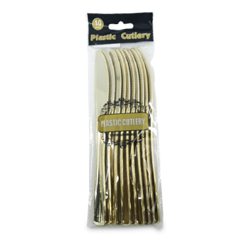 PLASTIC CUTLERY KNIVES GOLD 10PCS