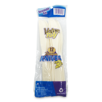 VALUE BUY CREAM PLASTIC KNIVES 12PCS