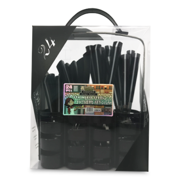 ESSENTIALS BLACK S/STEEL CUTLERY SET 24PCS 