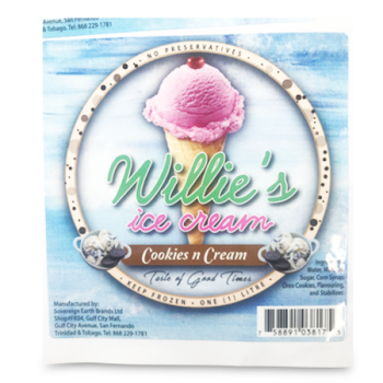 WILLIE'S ICE CREAM COOKIES N CREAM 1L