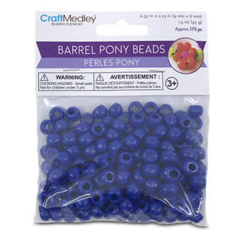CRAFT MEDLEY BARREL PONY BEADS BLUE 175PCS 