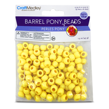 CRAFT MEDLEY BARREL PONY BEADS YELLOW 175PCS 