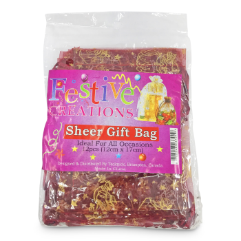 FESTIVE CREATIONS BURGUNDY SHEER BAG 12PCS (12CMX17CM)