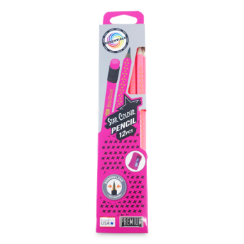 ESSENTIALS PINK STAR PENCIL 12PCS 