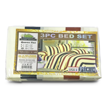 ESSENTIALS STRIPS QUEEN BED SET 2 PILLOW 1 FLAT SHEET 