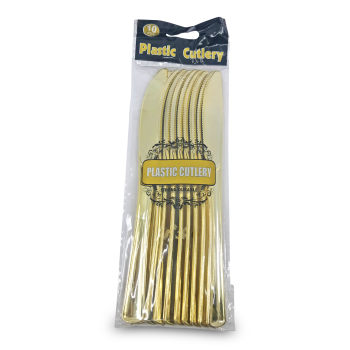 MS IMPORTS GOLD PLASTIC CUTLERY KNIVES 10PCS 
